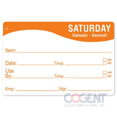 Label 2"x3" Saturday Food Date Removable Remark 500/rl