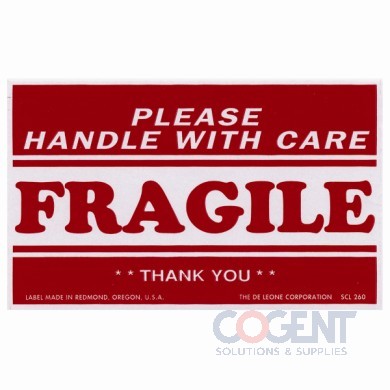 Label Fragile Pls HWC Thank You 3"x5" White w/Red 500/rl