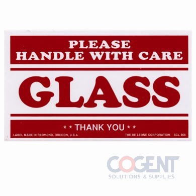 Label Glass Please HWC 3"x5" White w/Red 500/rl