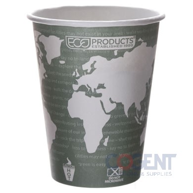 Hot Cup Paper 12oz Wrapped World Art Compostable 1000/cs