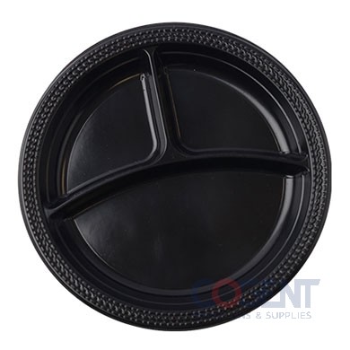 Plate 10.25" Round PP Black 3-Section ReForm 400/cs