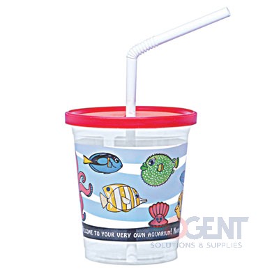 Kids Cup 12oz PP Aquarium Combo w/Lid & Straw 500/cs SC12C