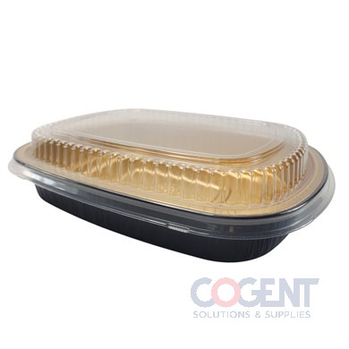 Pan Aluminum Small 22oz Blk/Gld w/Dome Lid Oblong 4/25/cs