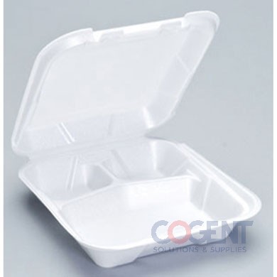 Foam Container 7.88x8.63x2.5 3 comp White 200/cs  SN103