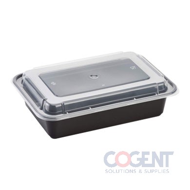 Food Container 38oz PP Black w/ Clr Lid Rectangle 3/50 150/cs