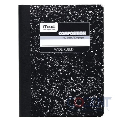 Composition Book, Wide Legal 9.75x7.5 Black Cover 100 Sheets