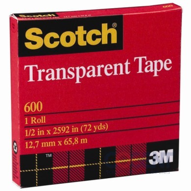 Scotch Tape 1/2"x72yd Clear #600 3" Core  72rls/cs       3M