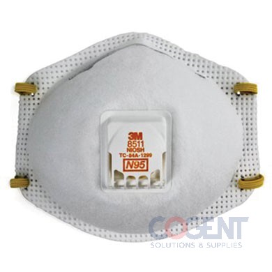N95 Respirator Masks w/Valve and M-nose Clip 10ea/bx 8bx/cs