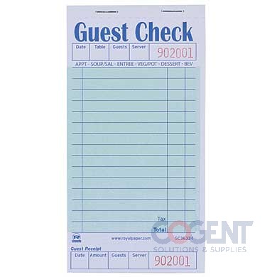 Guest Check Green 1 Part Booked 3.5x6.75    50sht/bk  50bk/cs