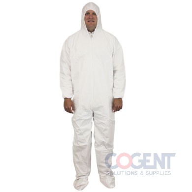 Coveralls w/Hood Medium White Boots & Elastic Waist  25/cs