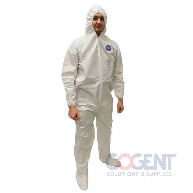 Coveralls w/Hood X-Large White Boots & Elastic Waist 25/cs