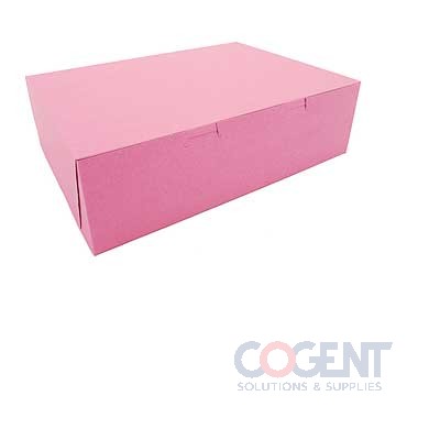 Cake Box Lock Corner Pink 1-pc 14x10x4  1/4 Sheet 100/cs