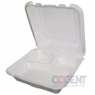 Cont Foam White H/L 3Comp 9"x9"x3.5"  150/cs