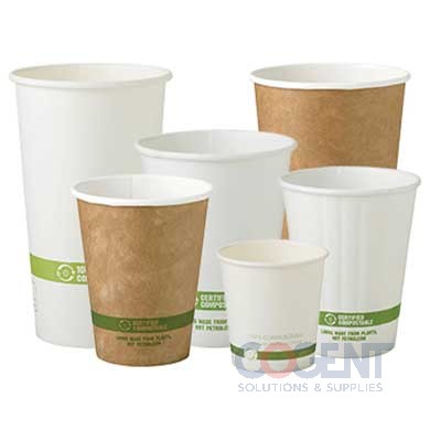 8oz Paper Hot Cup 100% Compost. White 1m/cs CU-PA-8          WC