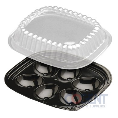 Deviled Egg Tray 6count Blk Btm w/Clear Dome Lid PET  416/cs